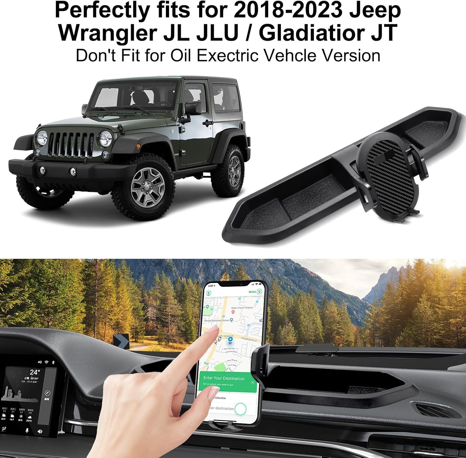 Dashboard Storage Tray with Phone Mount | Wrangler JL/JLU 2018–2023 & Gladiator JT 2020–2023 - Image 2