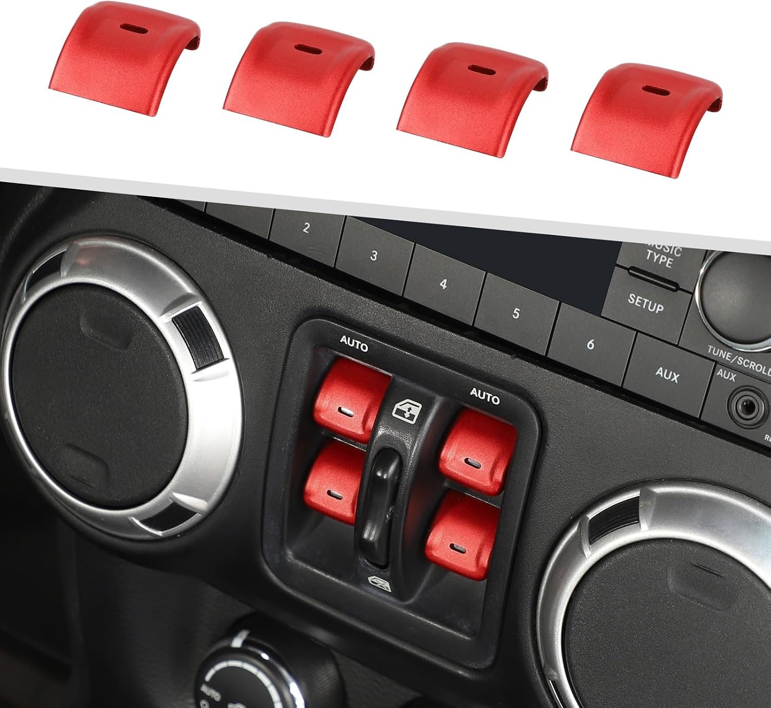 Custom Color 4-Piece Aluminum Window Switch Covers | Wrangler JK/JKU 2012–2018 - Image 2