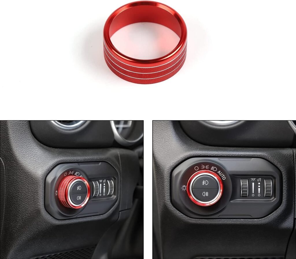 JL knob covers — headlight detail (Red shown)