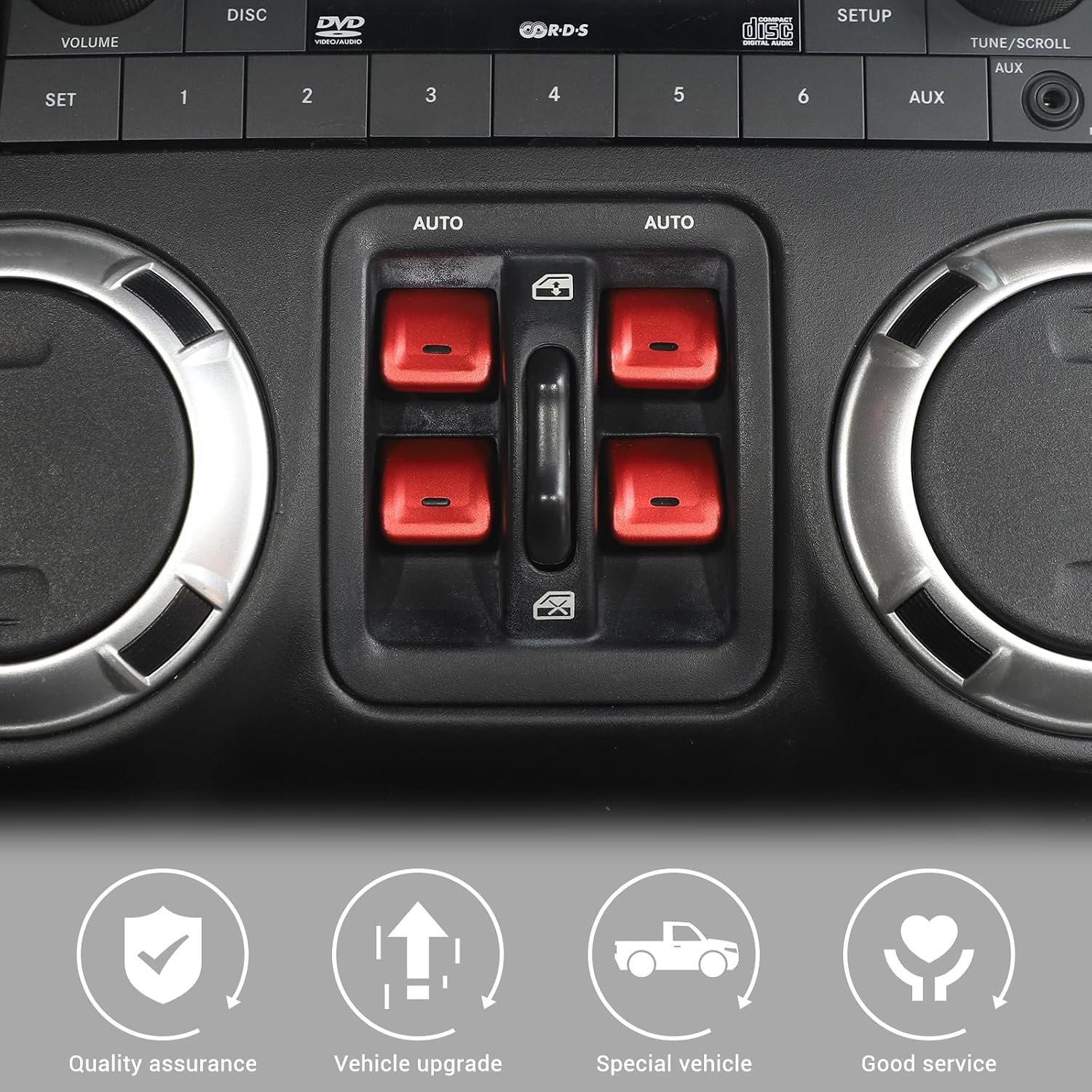 Front view showing cover alignment and the uncovered center window-lock control.