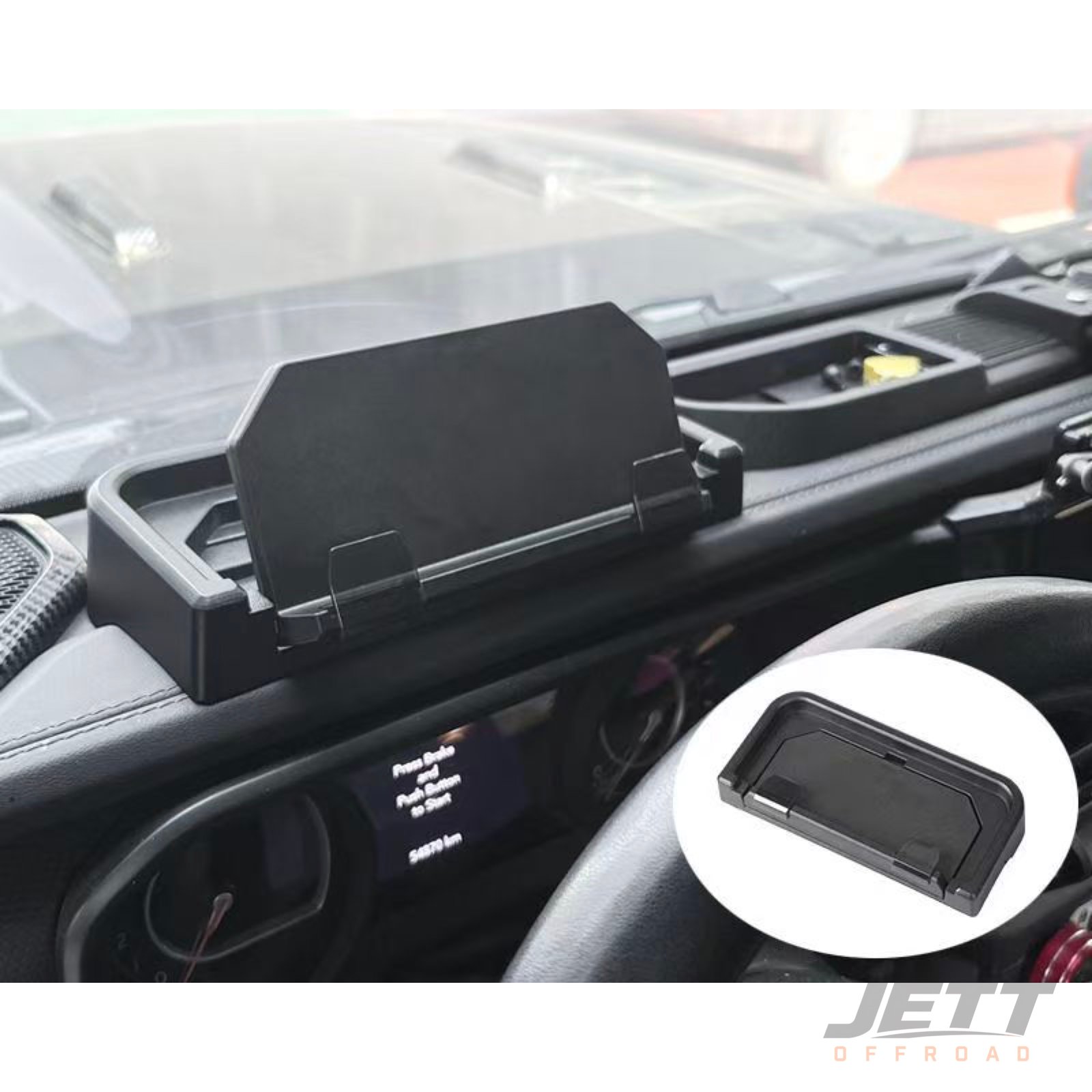 Alternate installed view of dashboard phone mount in Jeep Wrangler JL 2024–2026