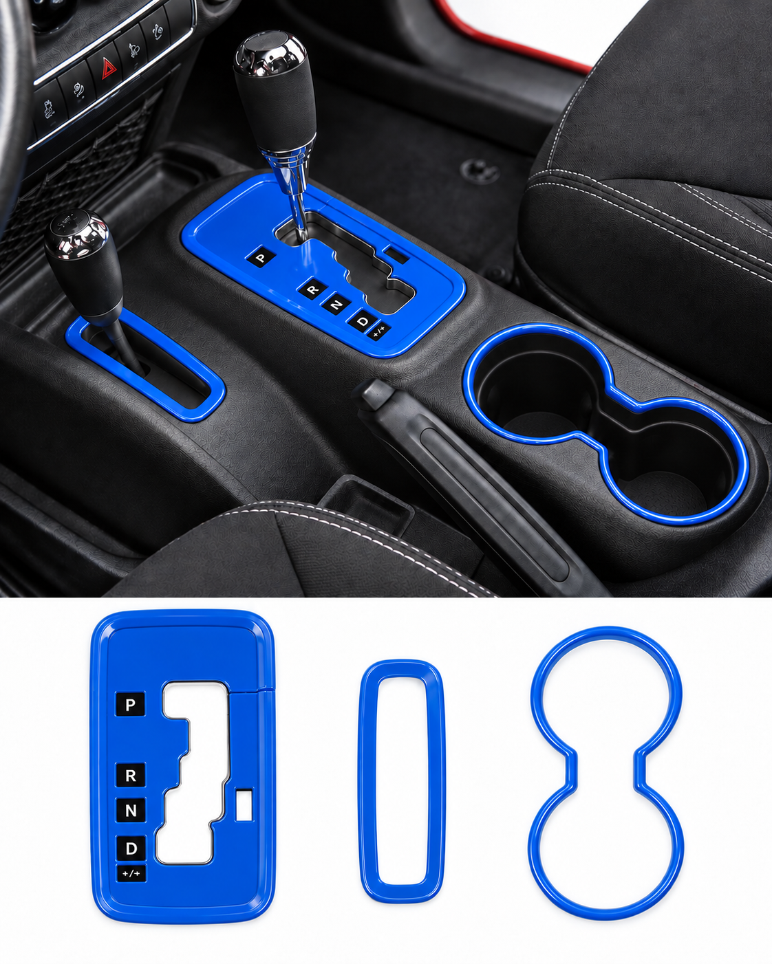 3-Piece Shifter Panel, 4WD Ring & Front Cup Holder Trim Set | Wrangler JK/JKU 2011–2018