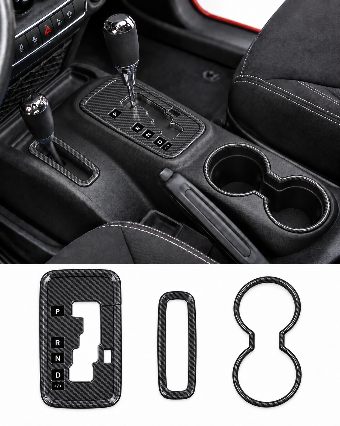 3-Piece Shifter Panel, 4WD Ring & Front Cup Holder Trim Set | Wrangler JK/JKU 2011–2018 - Image 8