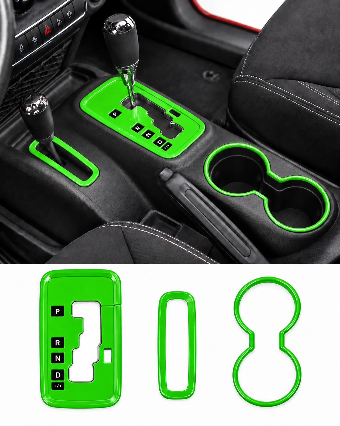 3-Piece Shifter Panel, 4WD Ring & Front Cup Holder Trim Set | Wrangler JK/JKU 2011–2018 - Image 5