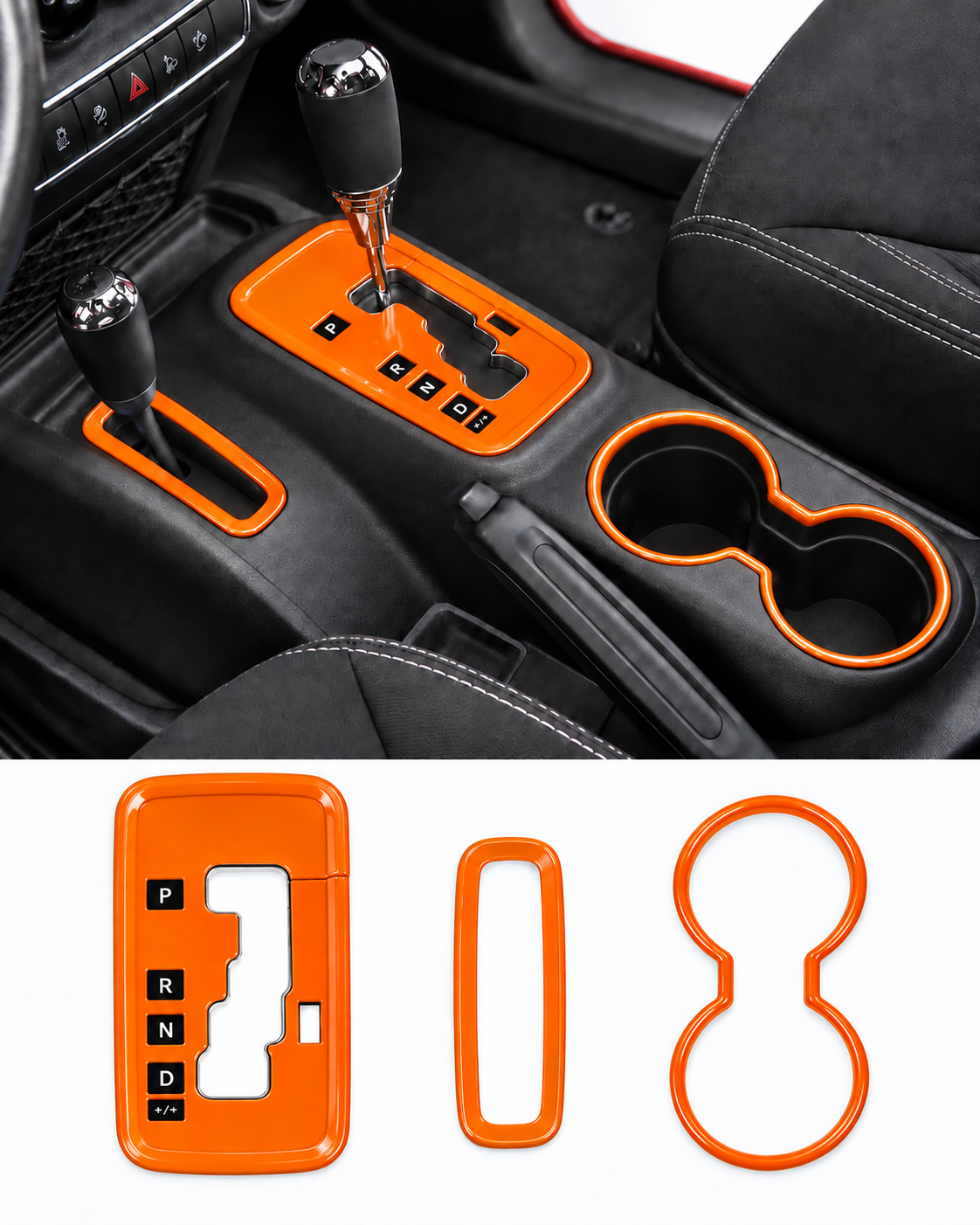 3-Piece Shifter Panel, 4WD Ring & Front Cup Holder Trim Set | Wrangler JK/JKU 2011–2018 - Image 3