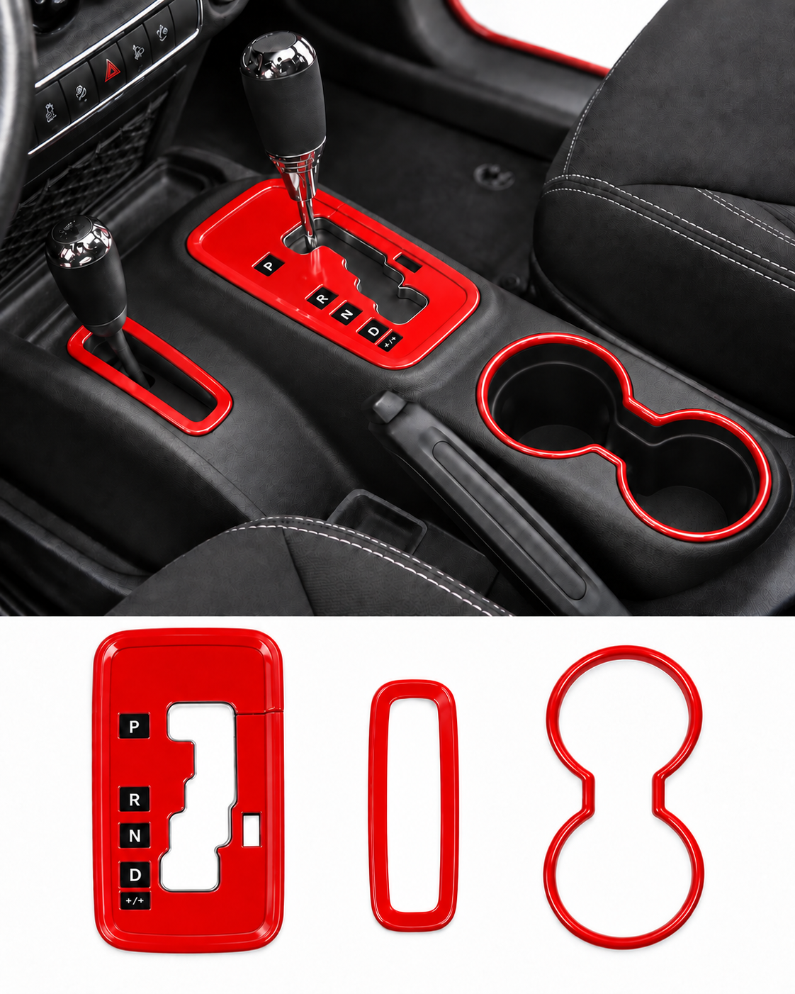 3-Piece Shifter Panel, 4WD Ring & Front Cup Holder Trim Set | Wrangler JK/JKU 2011–2018 - Image 2