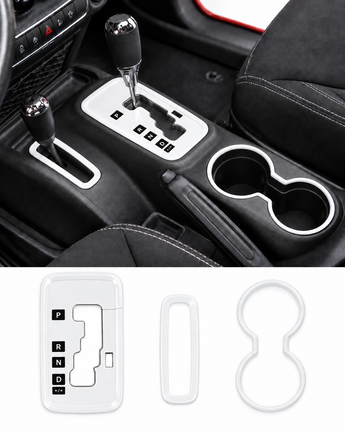 3-Piece Shifter Panel, 4WD Ring & Front Cup Holder Trim Set | Wrangler JK/JKU 2011–2018 - Image 7