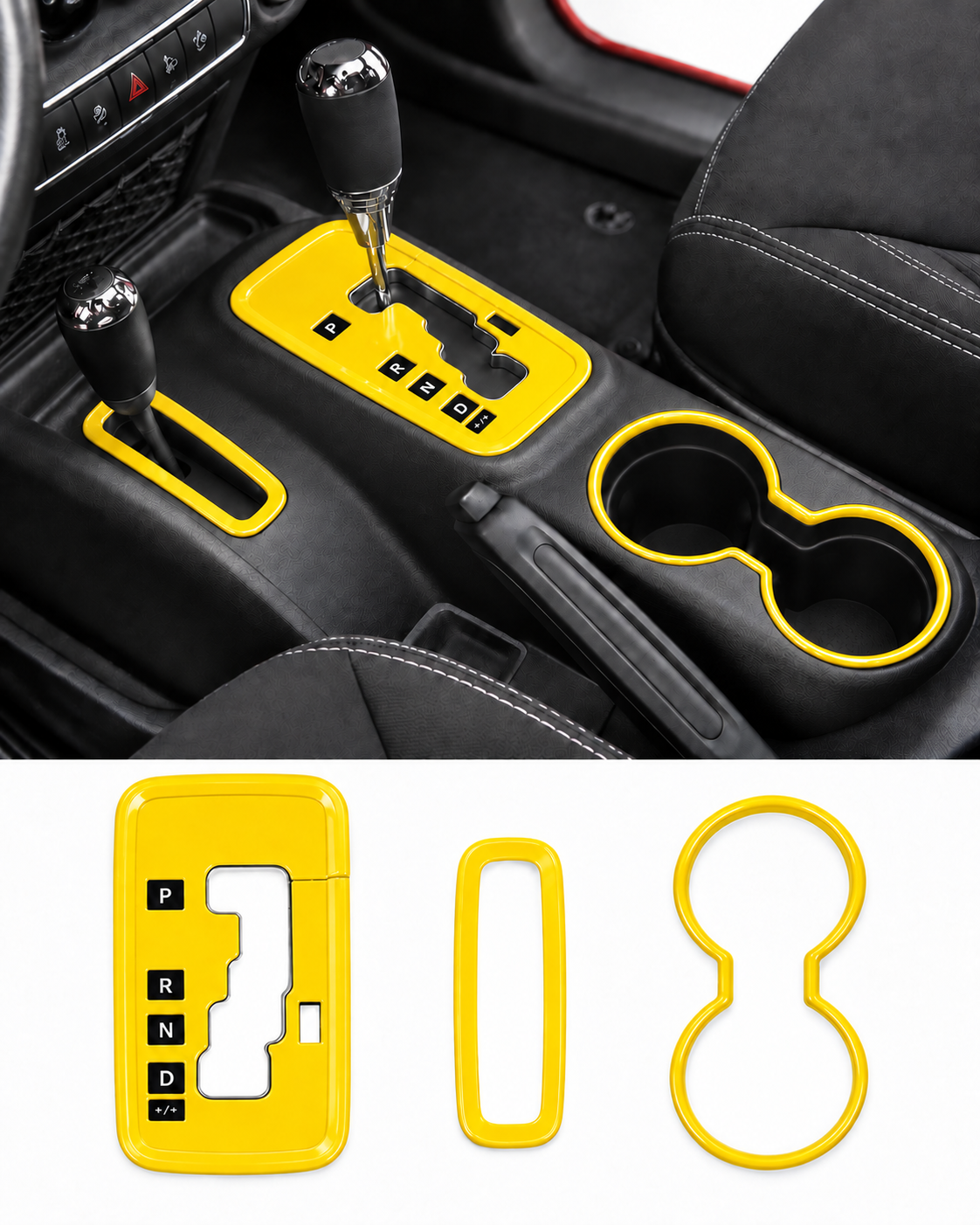 3-Piece Shifter Panel, 4WD Ring & Front Cup Holder Trim Set | Wrangler JK/JKU 2011–2018 - Image 4
