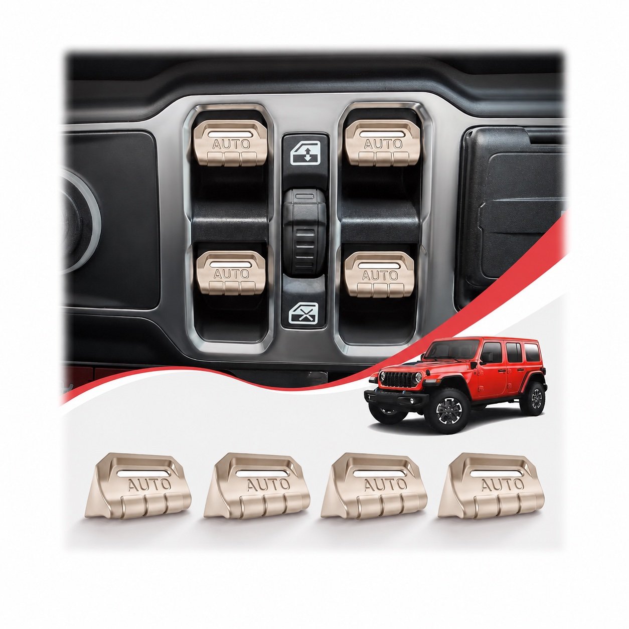 4-Piece Metal Window Switch Covers — Standard Colors | Wrangler JL/JLU & Gladiator JT