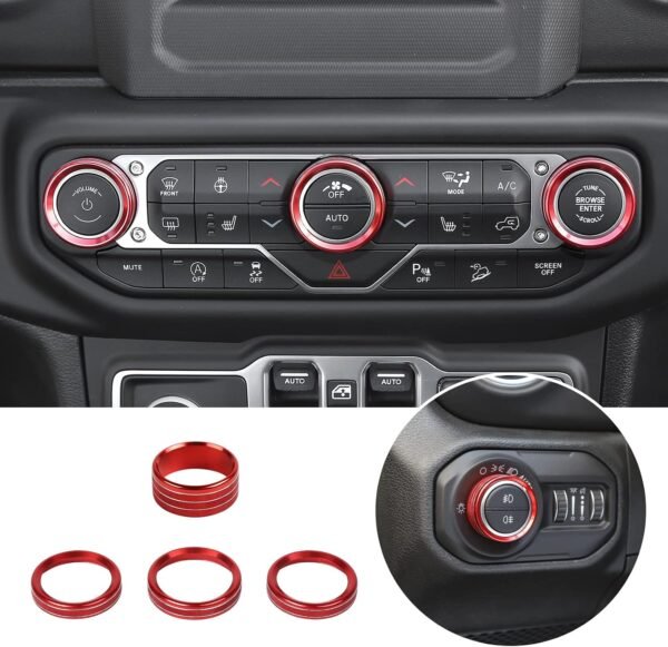 4-Piece AC, Radio & Headlight Knob Covers — Standard Colors | Wrangler JL/JLU & Gladiator JT — standard color