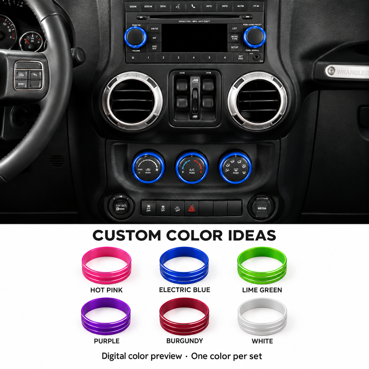 JK/JKU · 5-Piece Knob Covers — finish reference