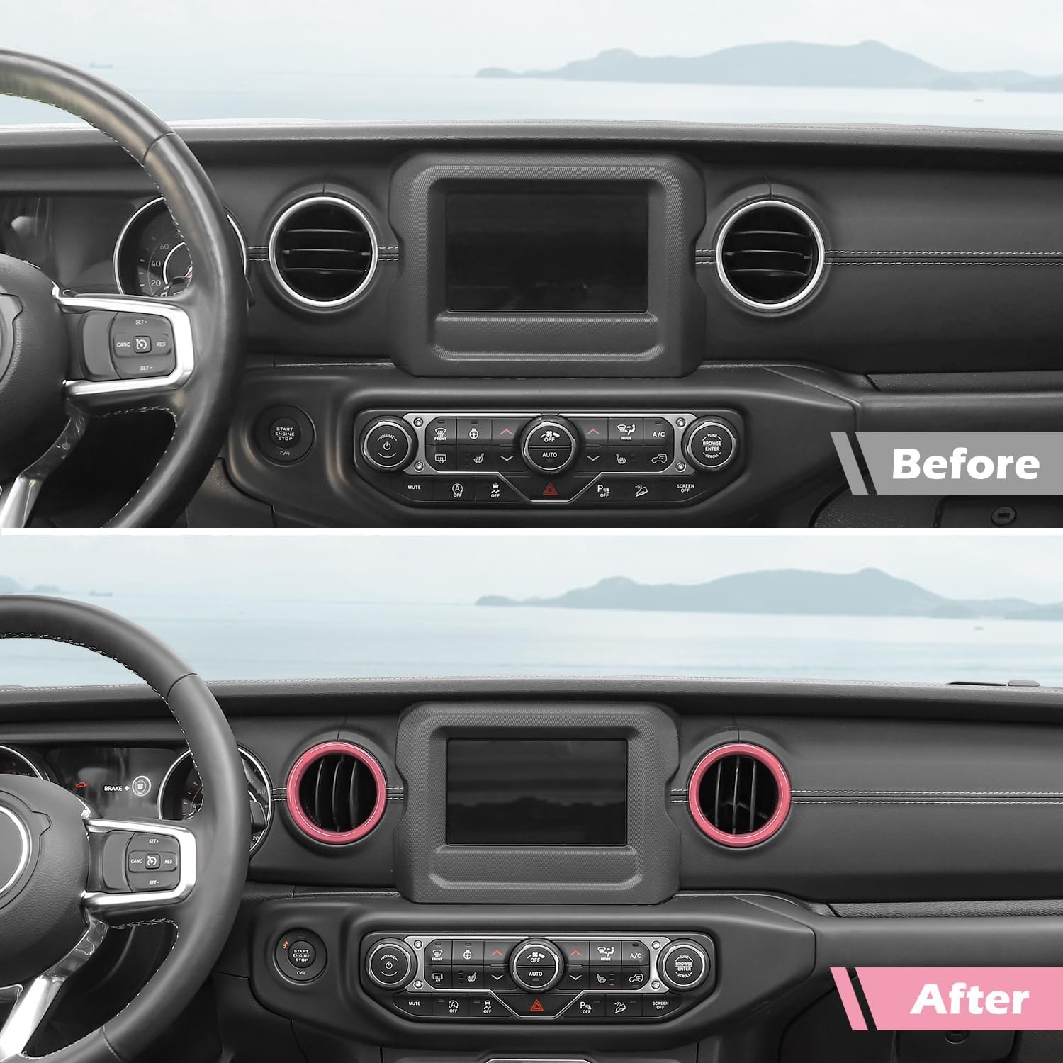 Before and after installation example for the vent trim