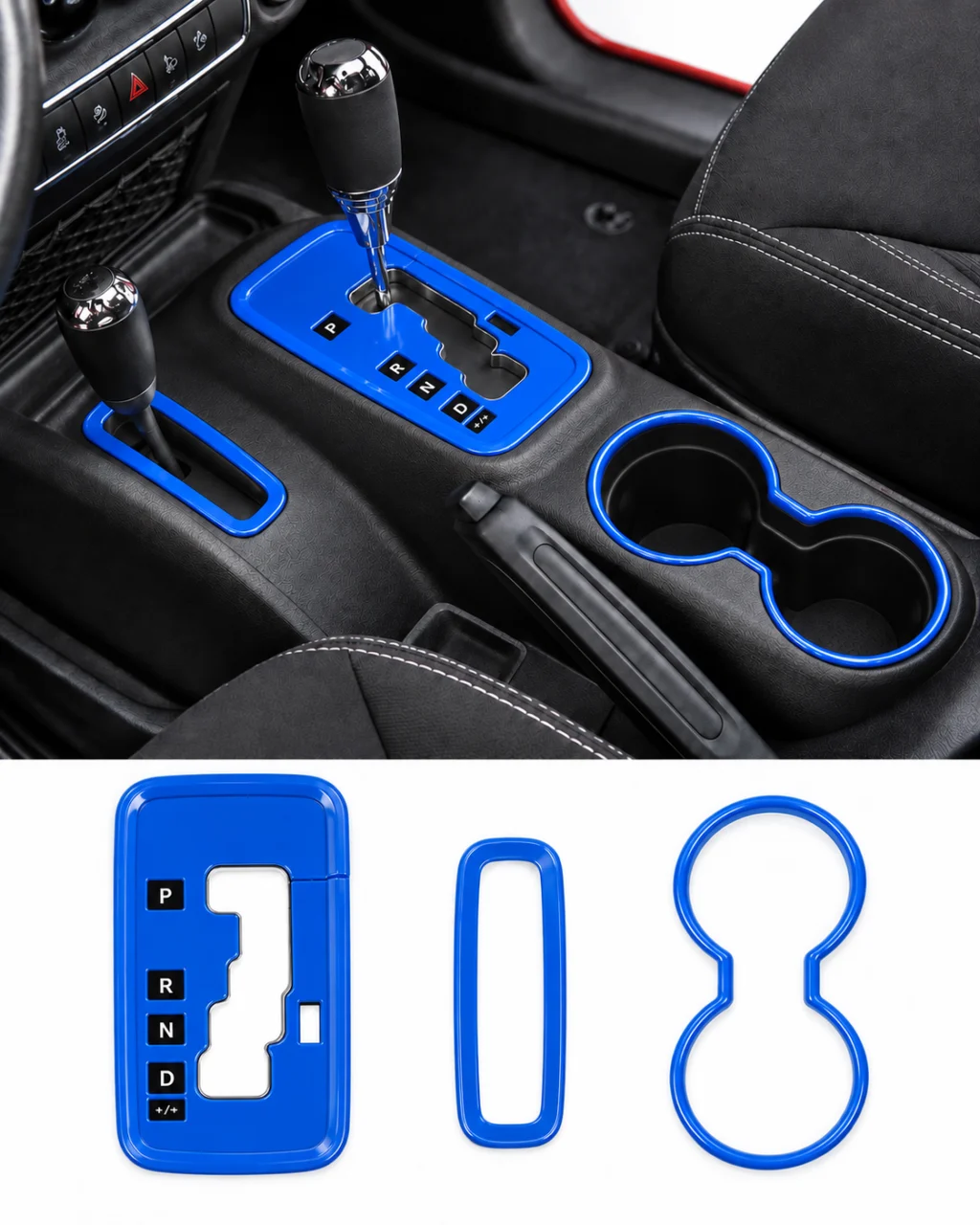 3-Piece Shifter Panel, 4WD Ring & Front Cup Holder Trim Set | Wrangler JK/JKU 2011–2018